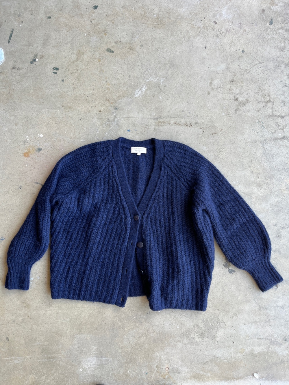Sezane Chunky Navy Ribbed Knit Button Cardigan